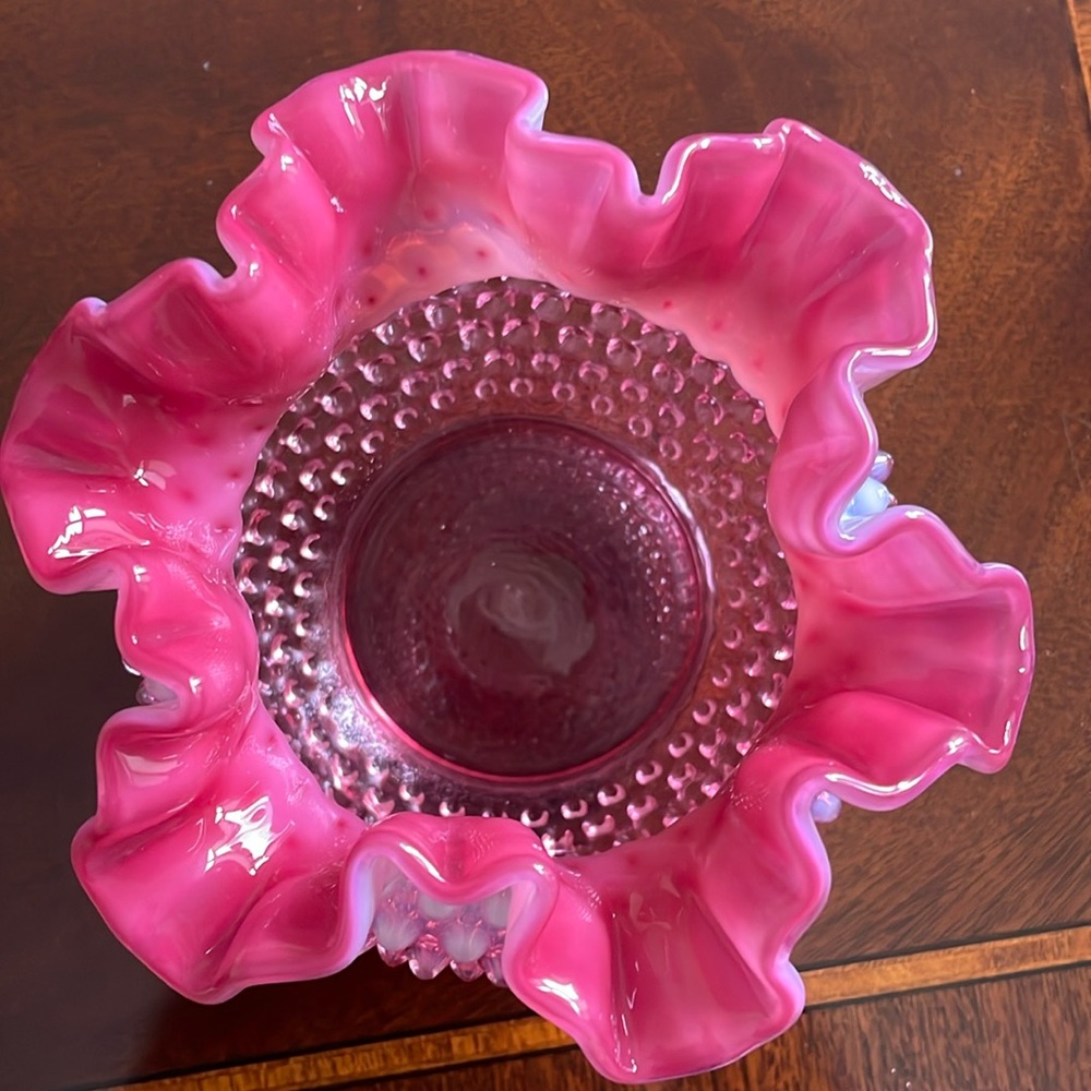 Fenton Cranberry Opalescent Hobnail vase - Picture 3 of 10